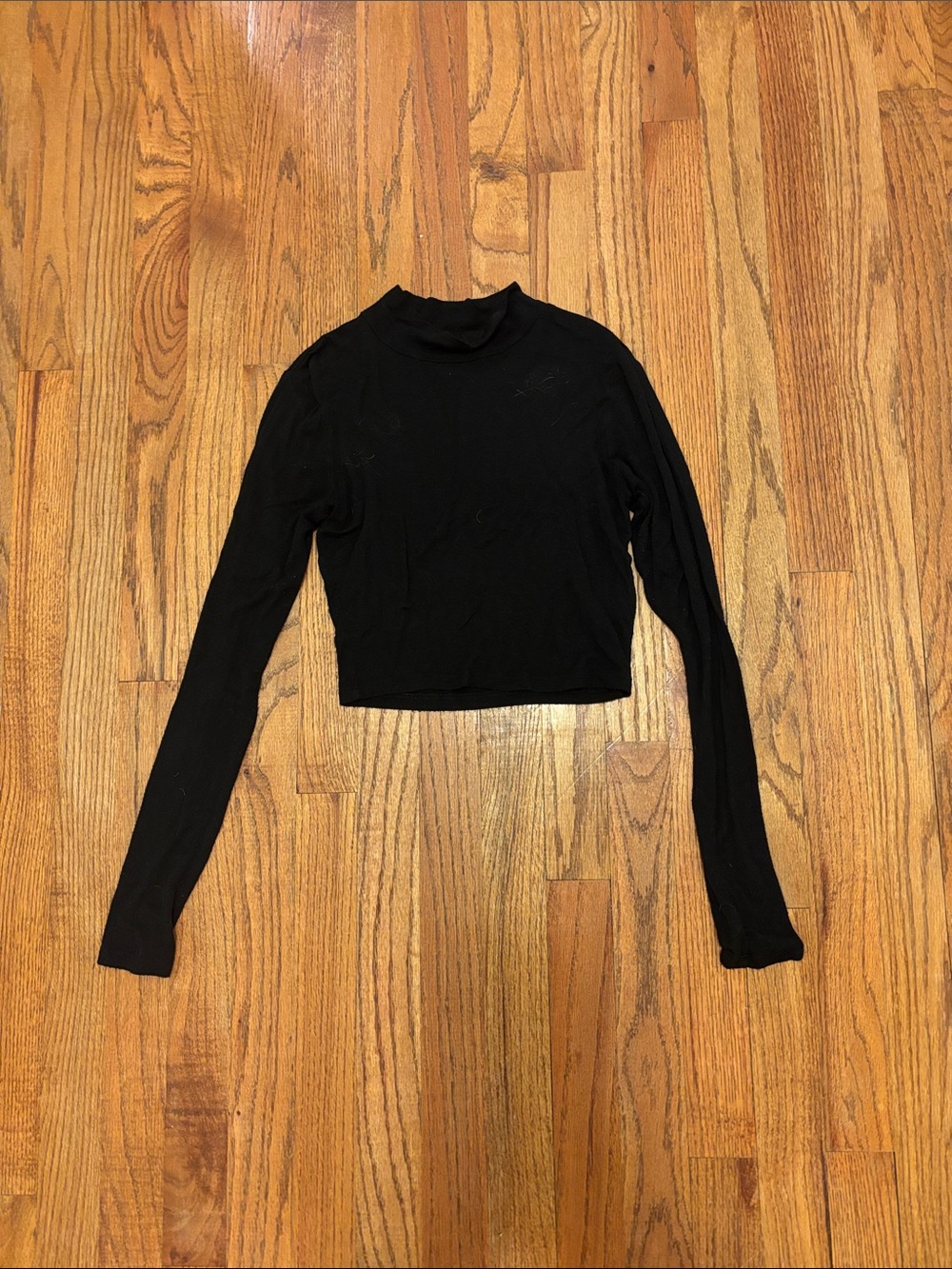 Aeropostale Black Long-Sleeve Cropped Mock Neck Top